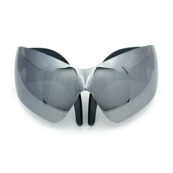 XL Oversized Rimless Shield Futuristic Wrap 80s Funky Robotic Sunglasses Silver Mirror