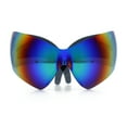 thumbnail image 1 of XL Oversized Rimless Shield Futuristic Wrap 80s Funky Robotic Sunglasses Teal Mirror, 1 of 8