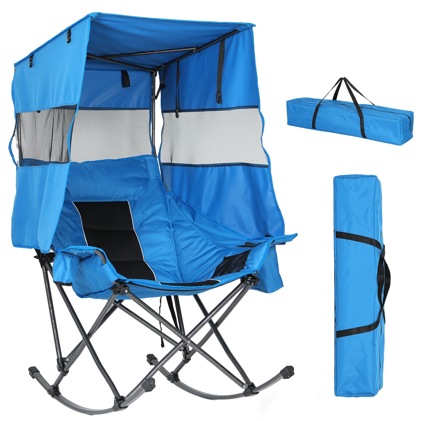 XL Oversized Rocking Camping Chair with Canopy for Adults, Folding ...