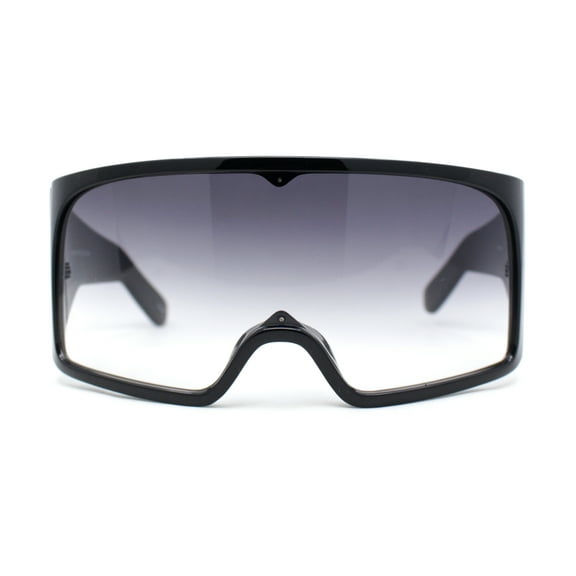 XL Oversized Shield Rectangle Super Thick Temple Plastic Sport Sunglasses Black - Smoke