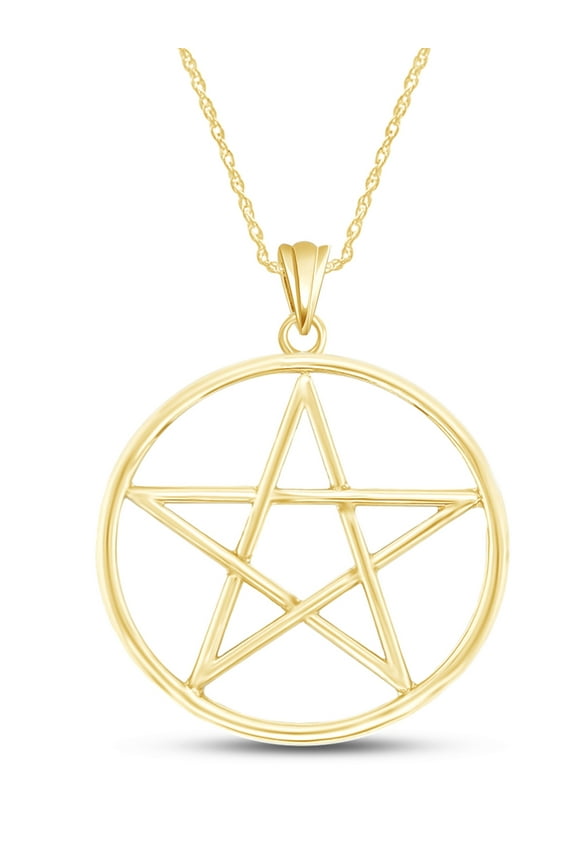 XL Pentagram Pendant Necklace In 14K Yellow Gold Plated 925 Sterling Silver 18" Rope Chain