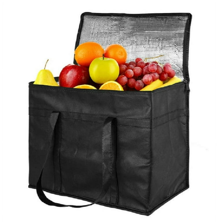 XL Plus Insulated Bag for Food Delivery Grocery Shopping with Zippered Top Black Walmart