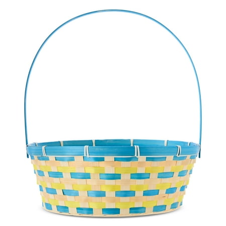 Way To Celebrate Easter Round Bamboo Basket, Blue and Yellow, 13.5 in x 16 in