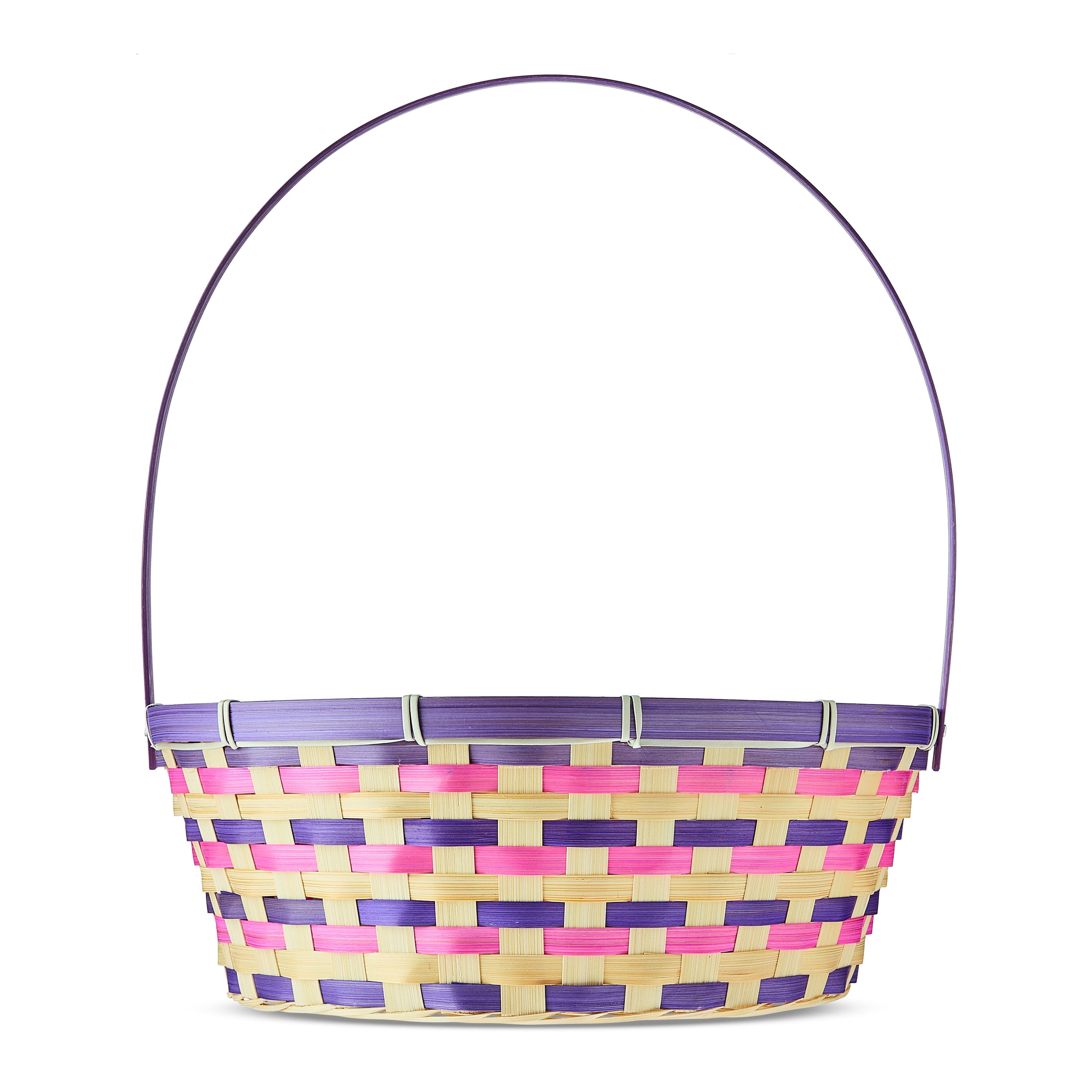 Round Bamboo Basket, Pink and Purple, 13.5" x 16", Easter by Way To Celebrate