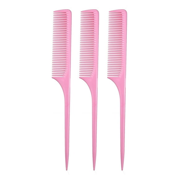 XL Rat Tail Comb, Wide Tooth Comb for Detangling and Styling, Coarse Hair Foiling Comb, Thick Back Parting Comb for Women, Made in USA - 3 Pc. (Light Pink)