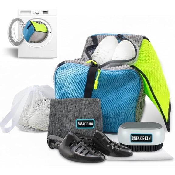 XL Reusable Shoe Washing Machine Bag  360 Cleaning, Fits 2 Shoes, Heavy Duty Sneaker Laundry Bag for Washing Gym Footwear, Kids Sneakers, Includes Shoe Trees, Drying Bag, Brush & Towel