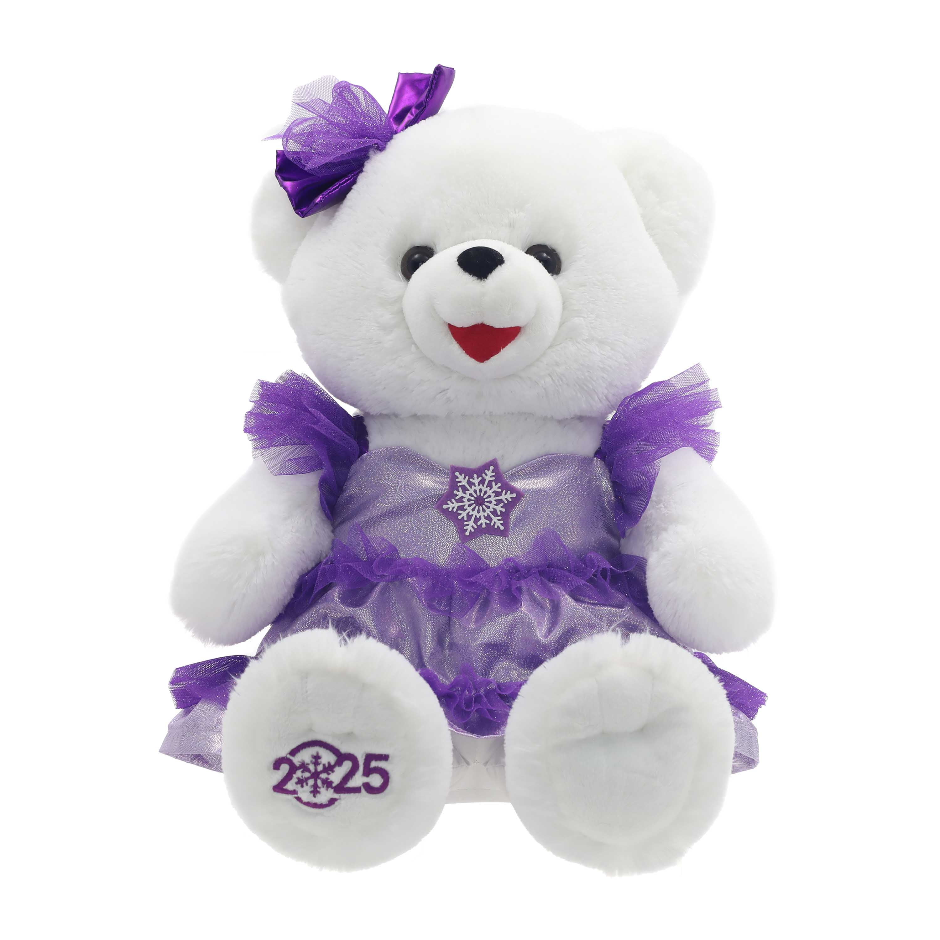 Snowflake Girl 2025 Teddy Bear Christmas Plush in Dress, White and
