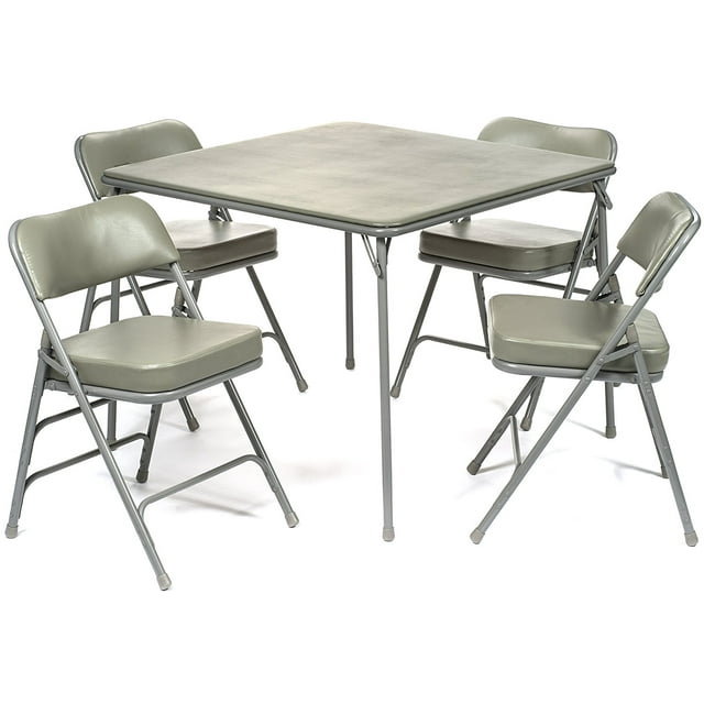 XL Series 5Piece Folding Card Table and 2 in. Ultra Padded Chair Set, Commercial Quality, Grey