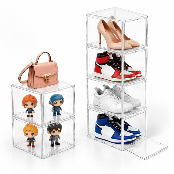 6 Side Box XL Side-Opening Stackable Transparent Shoe Storage Boxes, 6-Pack ...