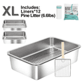thumbnail image 1 of XL Sifting Cat Litter Box for Pine Pellets, Stainless Steel Sifting Box, for Large-Cat, Odor Control, Anti-Tracking, No Scoop, Includes Liners, Pine Litter & Metal Scoop, 1 of 8