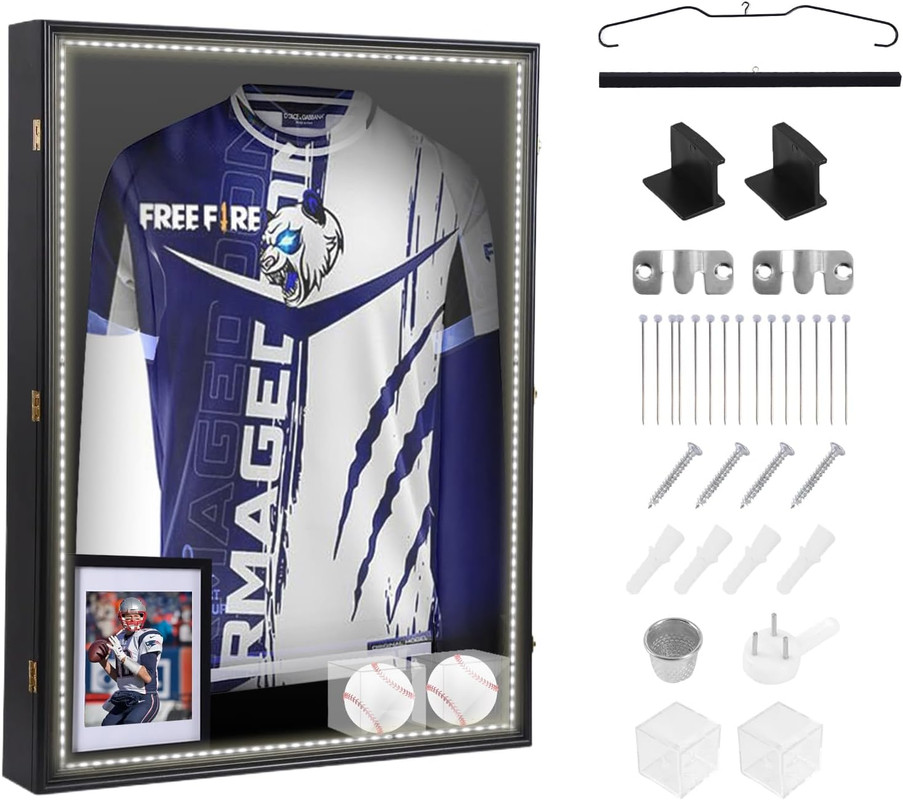 Jersey Frame Vetrina A LED Per Maglie 81x61 Cm - Con Luce USB, Antifurto E Protezione UV - Extra Large