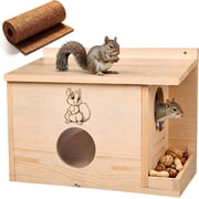 XL Squirrel House 16.5", Anti-Predator Nesting Box with Feeder, Viewing Window, Wooden Outdoor Squirrel Shelter