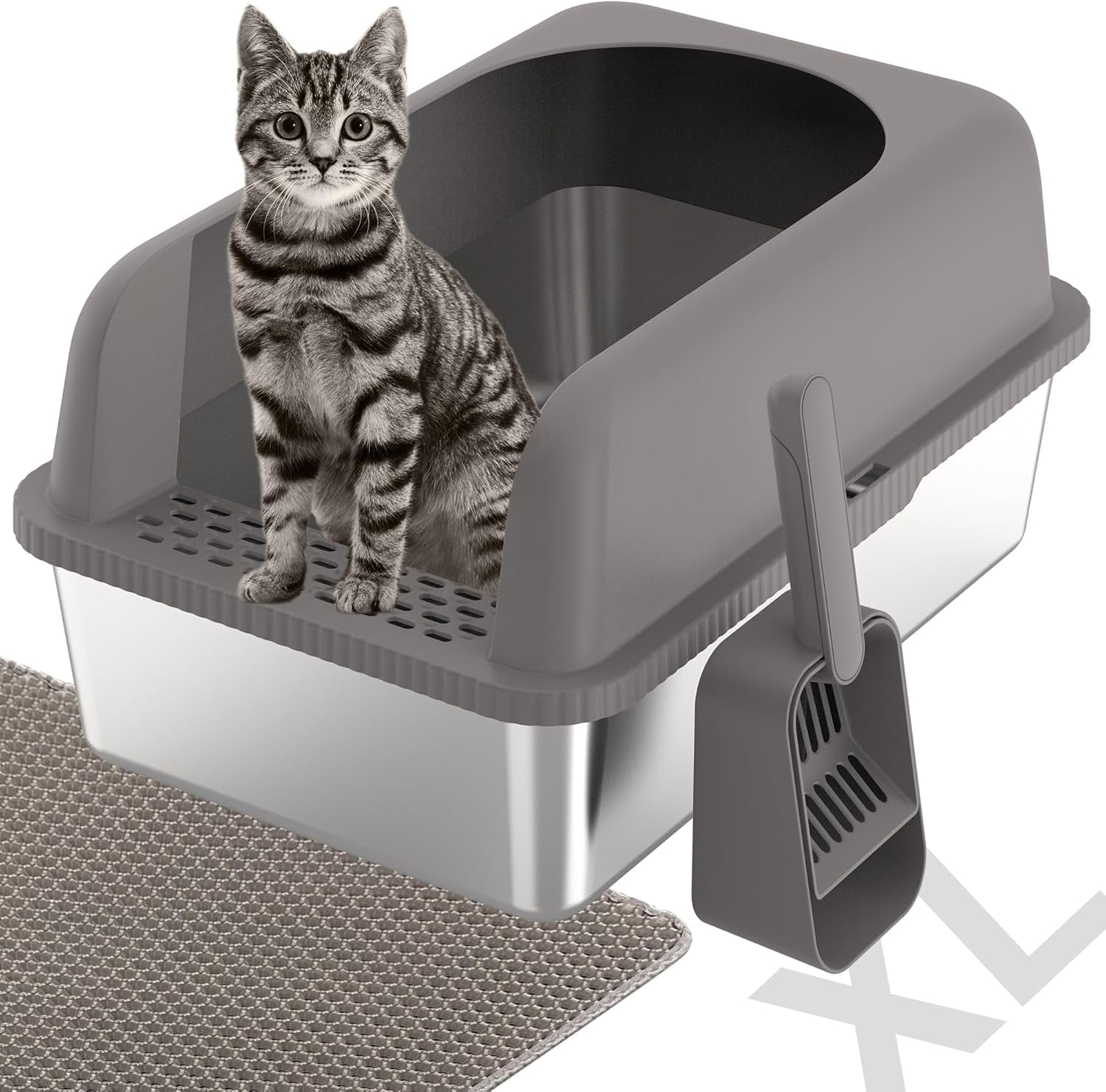 XL Stainless Steel Cat Litter Box for Big Cats,Extra Large Metal Litter