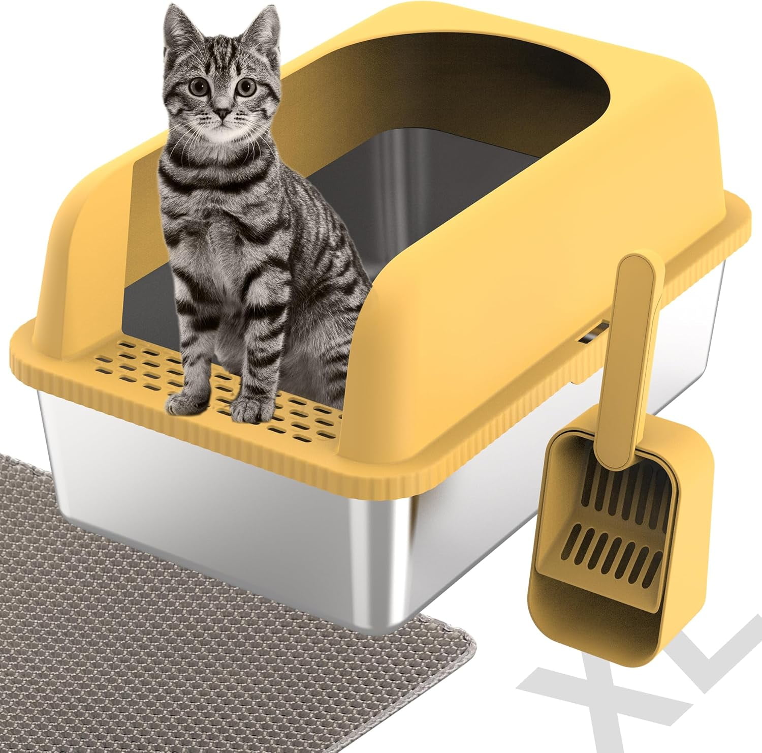 XL Stainless Steel Cat Litter Box for Big Cats,Extra Large Metal Litter
