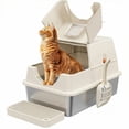 thumbnail image 1 of PetWhole Extra Large Stainless Steel Enclosed Cat Litter Box with Litter Scooper, Beige, 1 of 8