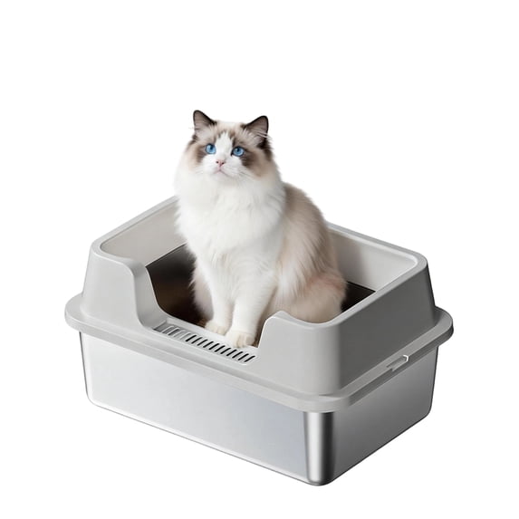XL Stainless Steel Cat Litter Box, High Side Litter Box with Non-Stick, Scoop & Odor-Resistant, Metal Cat Pan for Multiple Cats, Rabbits & Small Pets, Easy to Clean