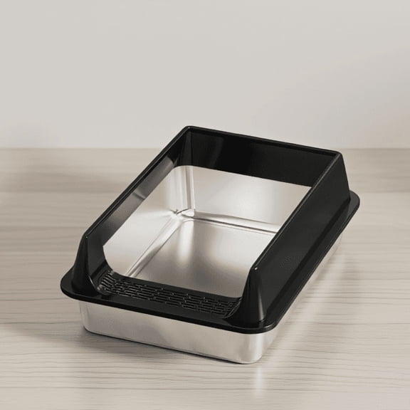 XL Stainless Steel Cat Litter Box with High Sides, Half-Enclosed Design, Scratch-Resistant, Easy-Clean, Black