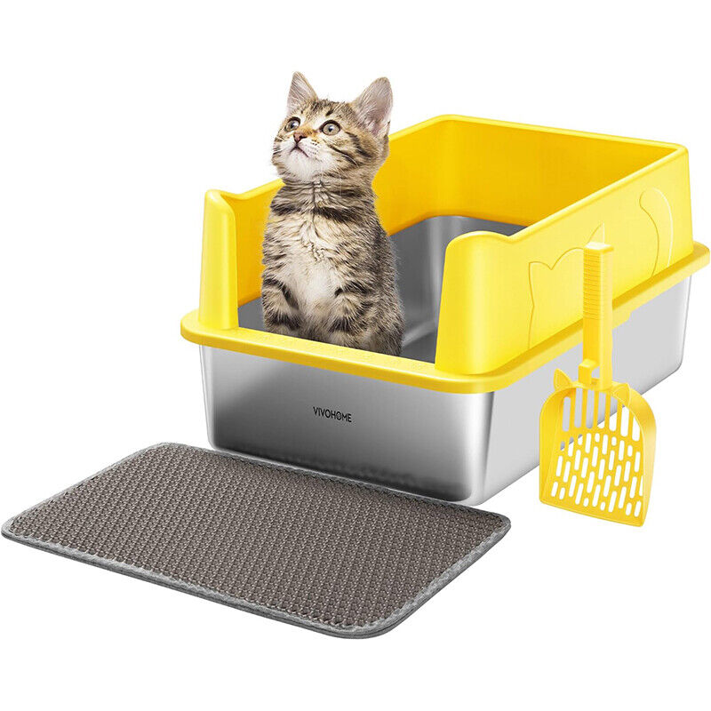 XL Stainless Steel Cat Litter Box with Lid Extra Large Litter Pan with High Side