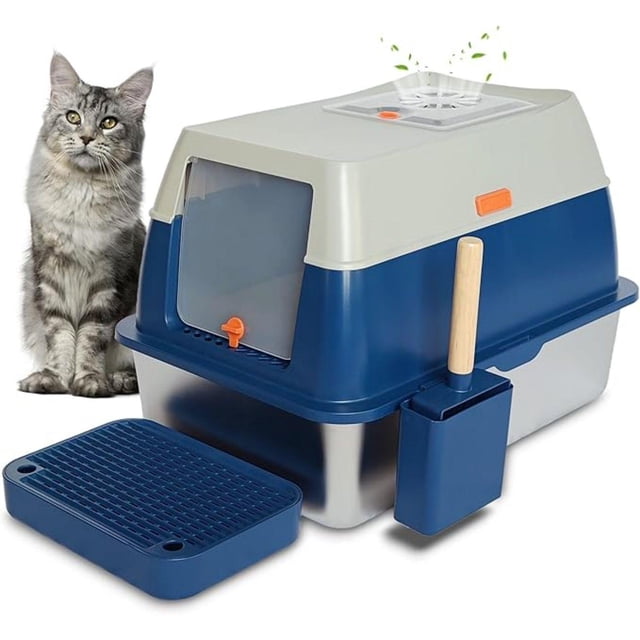 Curated visual reference: Picture Idea: Xl Stainless Steel Enclosed Litter Box With Covered For Indoor