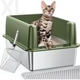 thumbnail image 1 of XL Stainless Steel Litter Box, Large Metal Cat Litter Box with High Sided for Big Cats, Easy-Clean Cat Litter Mat & Scoop, Anti-Urine Leakage (Green), 1 of 7