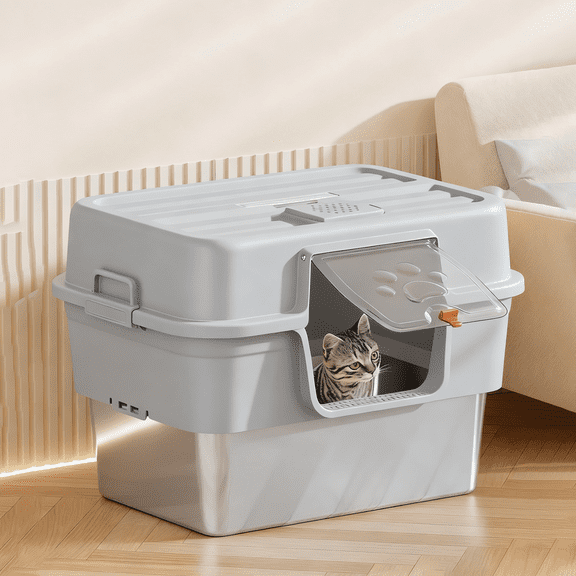 XL Stainless Steel Litter Box with LidExtra Large 22.5"L*16.5"W*15.7"H Metal Cat Litter Boxs,Jumbo Enclosed Removable Litter Box High Sides For Big Cats,with Cat Litter Scoop, Leak-Proof