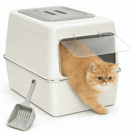 XL Stainless Steel Litter Box, Metal Cat Litter Box with Lid for Large Cats & Multiple Cats, Odor Control, Anti-Leak & Easy Clean, Rectangle Lid