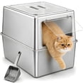 thumbnail image 1 of XXL Stainless Steel Litter Box, Metal Cat Litter Box with Lid for Large Cats & Multiple Cats, Odor Control, Anti-Leak & Easy Clean, Rectangle Lid, 1 of 7