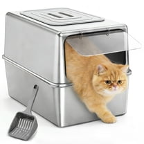 XL Stainless Steel Litter Box, Metal Cat Litter Box with Lid for Large Cats & Multiple Cats, Odor Control, Anti-Leak & Easy Clean, Rectangle Lid