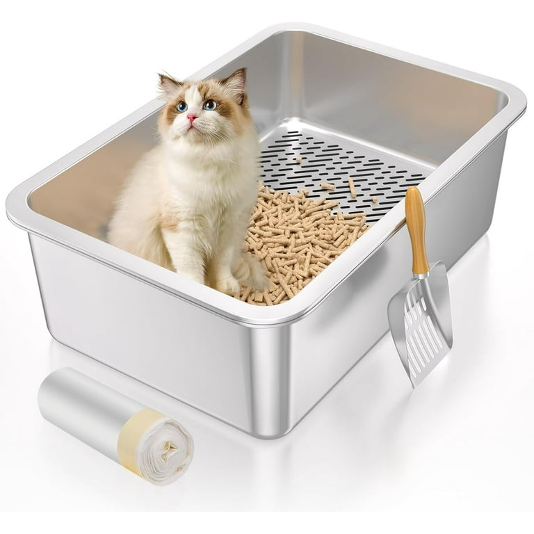 Sifting Cat Wood Pellet Cat Litter Box XL Stainless Steel Sifting