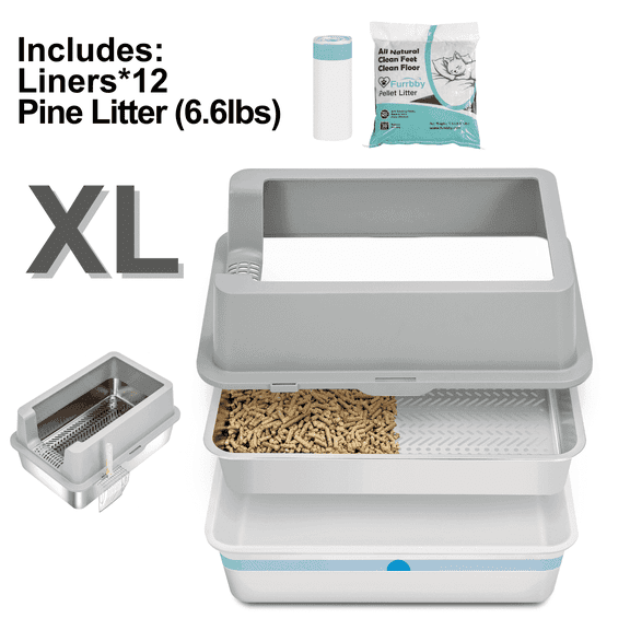 Furrbby Sifting Stainless Steel Litter Box High Side for Pine Pellets