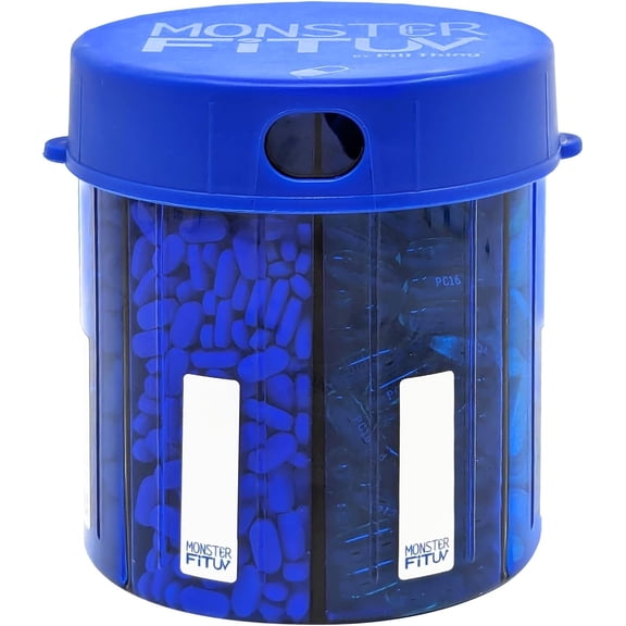 XL Supplement Pill Dispenser Bottle, 7 Compartment, Labels, Easy Open, Anti-Mixing, UV Protected Organizer, Extra Large Monthly Vitamin, Monster Fit Medication Holder (Cobalt Blue, Large)