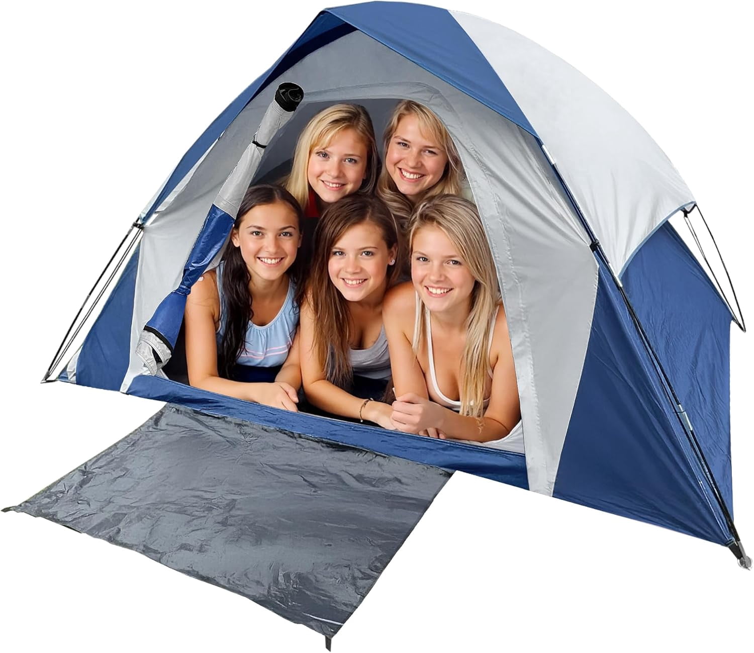 XL Tent 6 Person Dome Camping Tent, Double Layer Waterproof, Removable Rain Fly, for Outdoor Hiking, Fishing (6 People Blue)