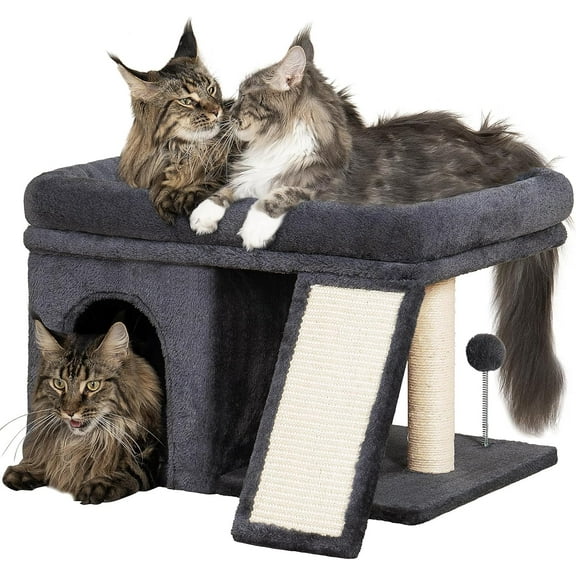 XL Tree Tower for Large Adult Cats 20 lbs+, 25in Perch Bed, Condo Cave for Indoor Medium Kittens, 2 Scratchers, Platform