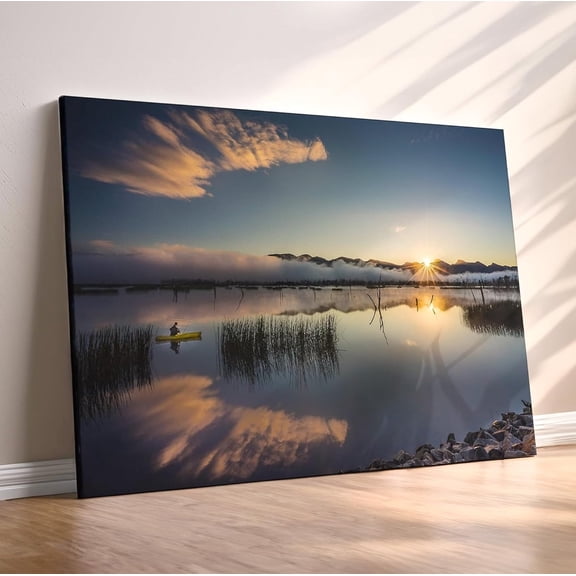 XL Wall Art Framed Tranquil Peaceful Sunrise Over Lake Canvas Picture Artwork