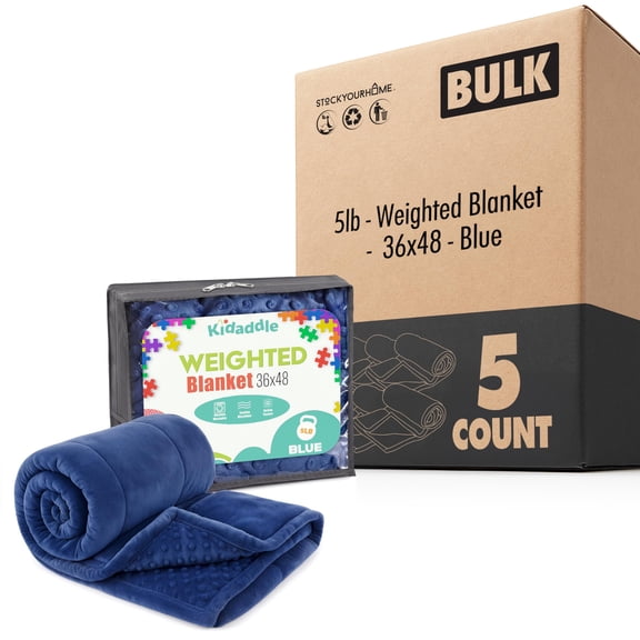 XL Weighted Blanket for Kids 5 lb Blue 36 x 48 Inch (5 Pack), Plush Minky Blanket with Travel Bag for Ages 4 to 10