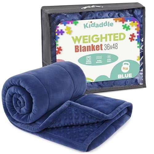 XL Weighted Blanket for Kids 5lb (Blue) 36x48 Inch, Plush Minky Kids Blanket with Travel Bag, Blanket for Ages 4 to 10