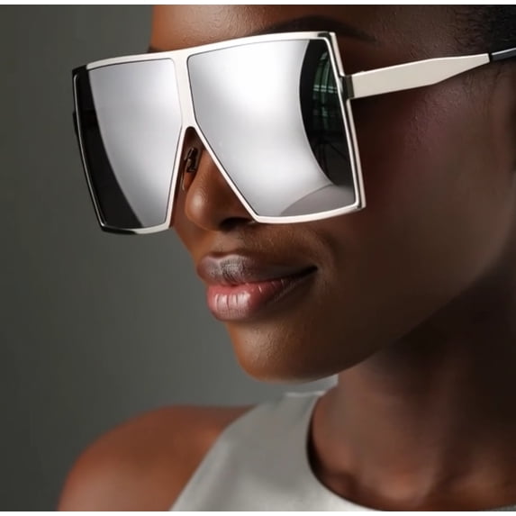XL Women Oversized Sunglasses Vintage Jackie O Fashion Style Square Frame Silver