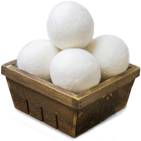 XL Wool Dryer Balls, Natural Fabric Softener 100% Organic New Zealand Wool, Anti Static, Lint Free, Odorless, Chemical Free, Reduces Wrinkles, Baby Safe, Save Energy & Time, White 4 Count