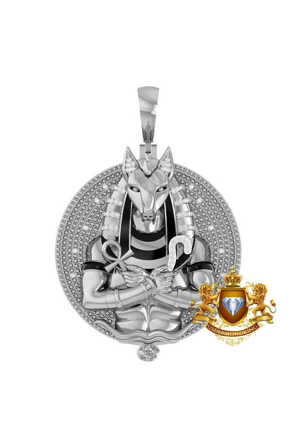 XL3'' Real Diamond Egyptian Anubis Pharaoh Charm 10K White Gold Over Pendent 34+ Grams
