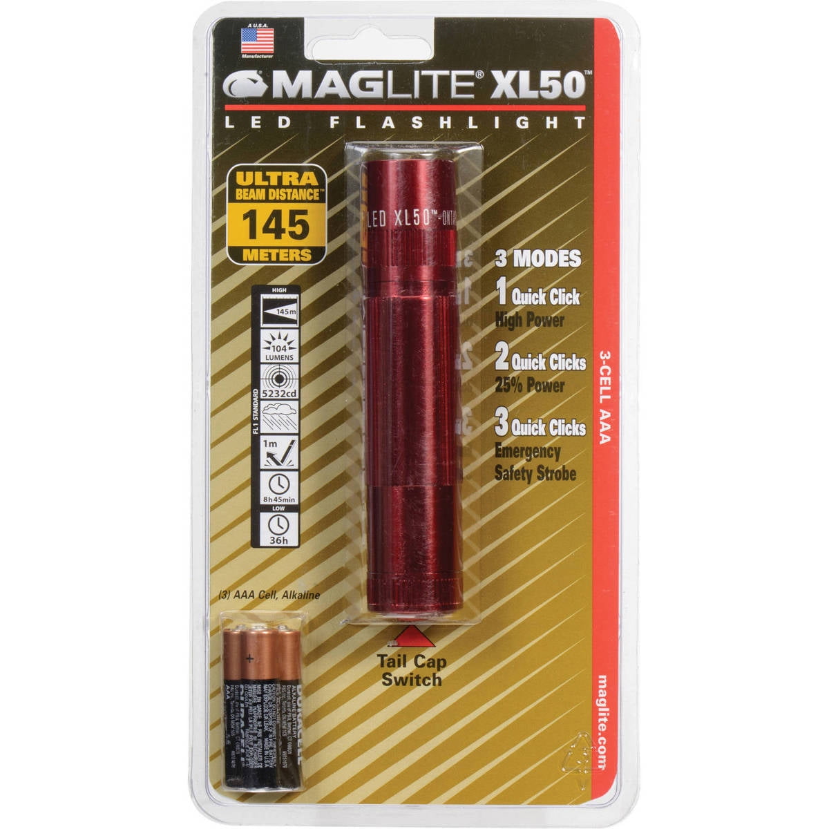 XL50 LED Flashlight with Strobe, 200 Lumens, 735' Beam Distance, Red