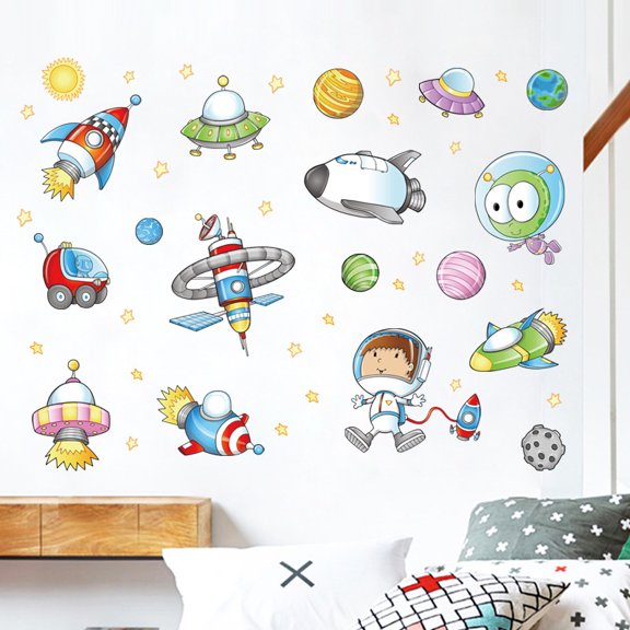 New XL7239 Space Astronaut Cartoon Wall Stickers Children's Room Bedroom Living Room Background Decoration Stickers