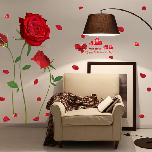 XL8178 Red Rose Flower Wall Decal - Removable Waterproof Sticker for Bedroom & Living Room Decor