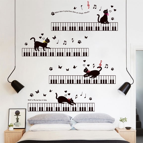 XL8254 Cat on Piano Keys Wall Decal for Kids Room, Nursery, Bedroom Background