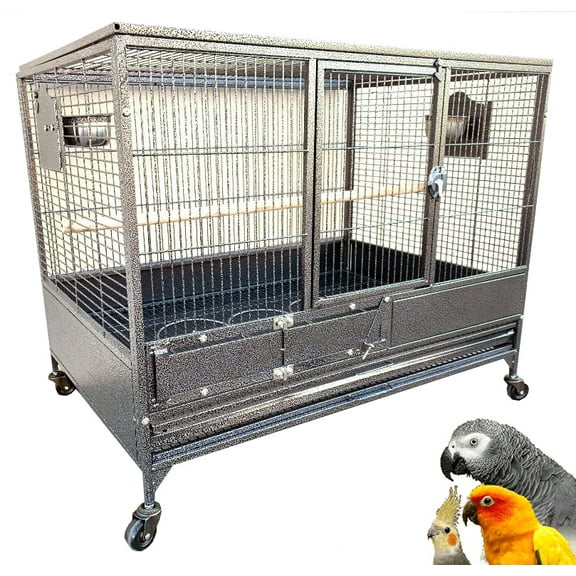 XLARGE 36" Deluxe Heavy Duty Single Stacker Breeding Breeder Bird Parrot Rolling Cage 1/2" Bar Spacing African Grey Small Quaker Amazon Cockatiels Sun Parakeet Green Cheek Conure Dove
