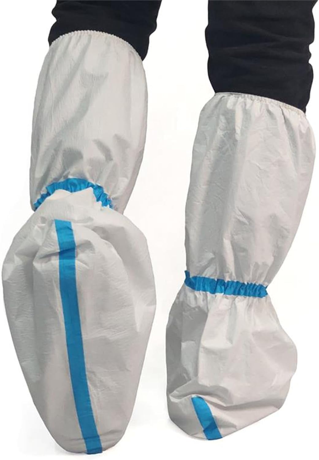 XLLHXF 6 Pairs Disposable Hazmat Boot and Shoe Covers Knee High Booties Non-Slip and Waterproof White 18 inch Tall White_Pack of 12