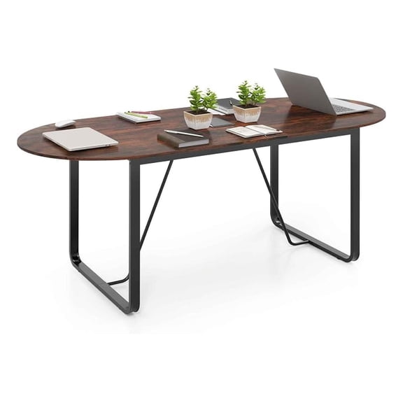 XLMD 71 Inch Executive Oval Office Table with Cable Management Hole & Metal Frame, Seminar & Conference Table for 10 People, Large Business Furniture for Meeting Room