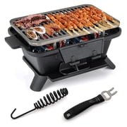 XLMD Cast Iron Charcoal Grill, Portable Hibachi Grill with Air Regulating Door and Fire Gate, Grate Lifter, Double-sided Japanese Stove for Outdoor Camping Backyard Barbecue Party