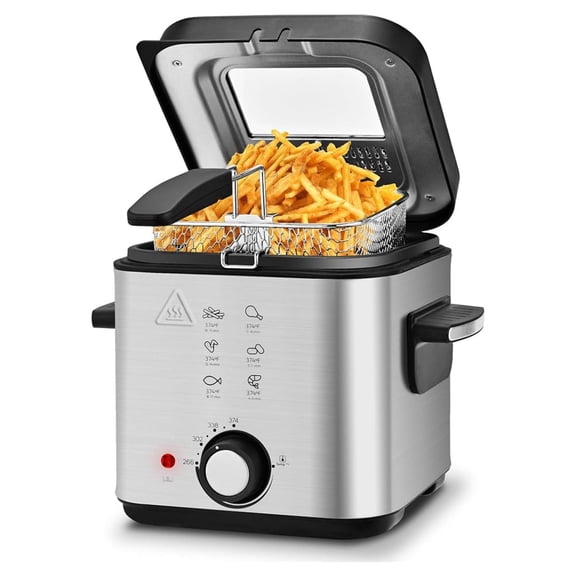 XLMD Deep Fryer 3 Liter Capacity 1500W Oil Fryer with Adjustable Temperature Viewing Window Detachable Frying Basket Stainless Steel Easy to Clean