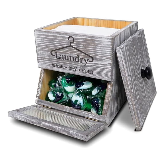 XLMD Farmhouse Dryer Sheets Holder & Laundry Pod Container, Grey