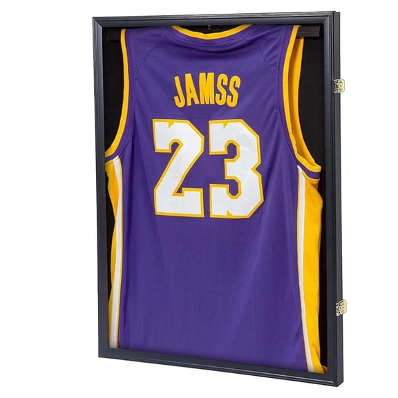 XLMD Jersey Frame Display Case, Large Lockable Box Sports Jersey Frame with UV Protection Acrylic and 2 Hanger for Baseball Basketball Football Soccer Hockey Shirt, Uniform, Graduates Black